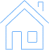 Icône Maison Bleu Ciel - Symbole Immobilier et Logement Pictogramme de maison bleu ciel avec cheminée, fenêtre et porte, style épuré.